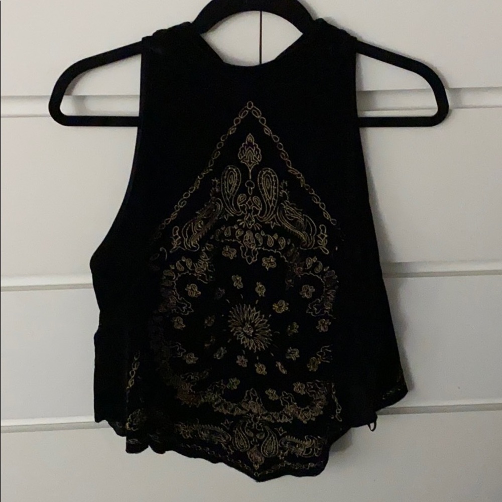 Free people small black velour halter tank